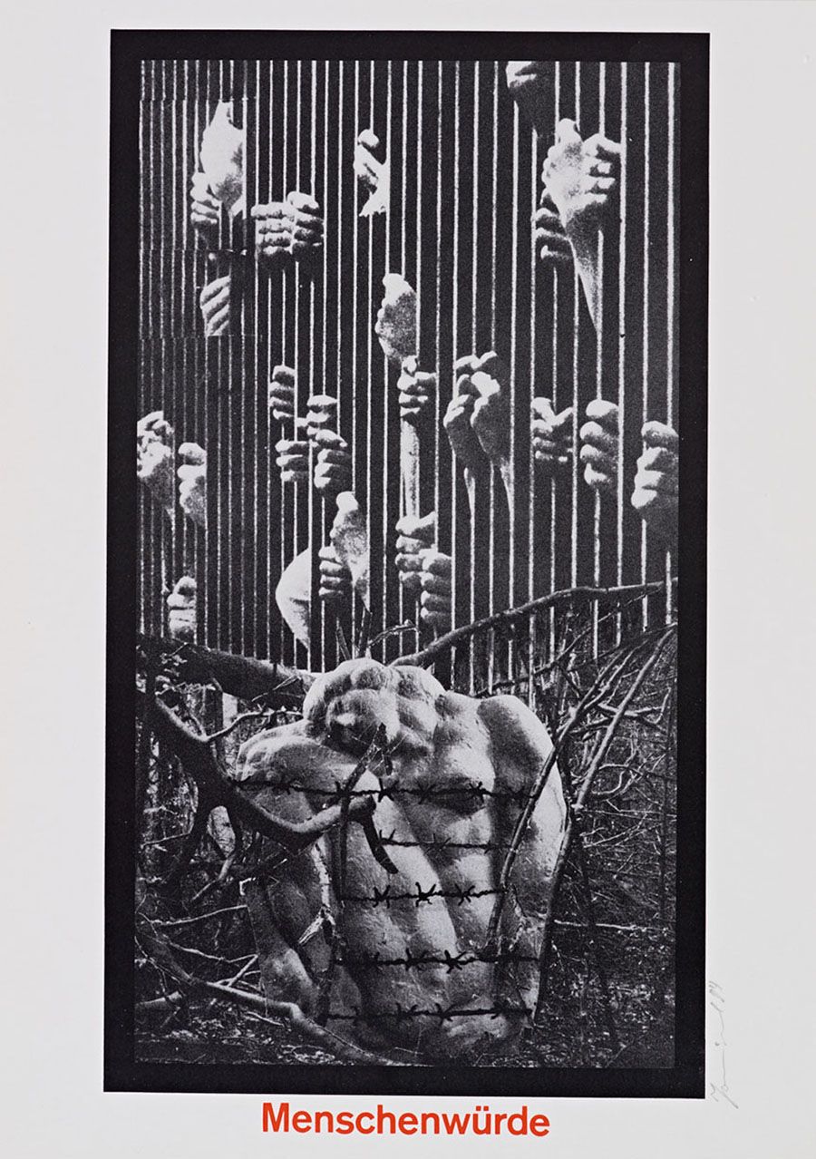 Menschenwürde poster (Translation: Human Dignity) by Wolfgang Janisch from 1984. From the Wolfgang Janisch Papers, Hoover Institution Archives.