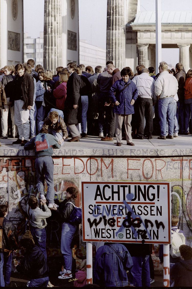 Photo of the fall of the Berlin Wall, circa 1989. From the German Pictorial Collection, Hoover Institution Archives.